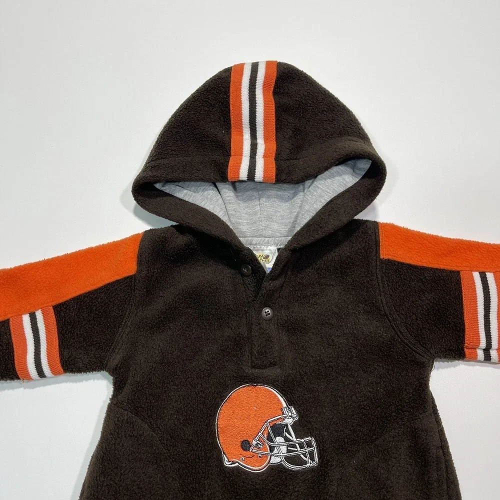 Vintage 90s Adidas Cleveland Browns Fleece Hooded Body Suit Romper Sz 3/6 Months